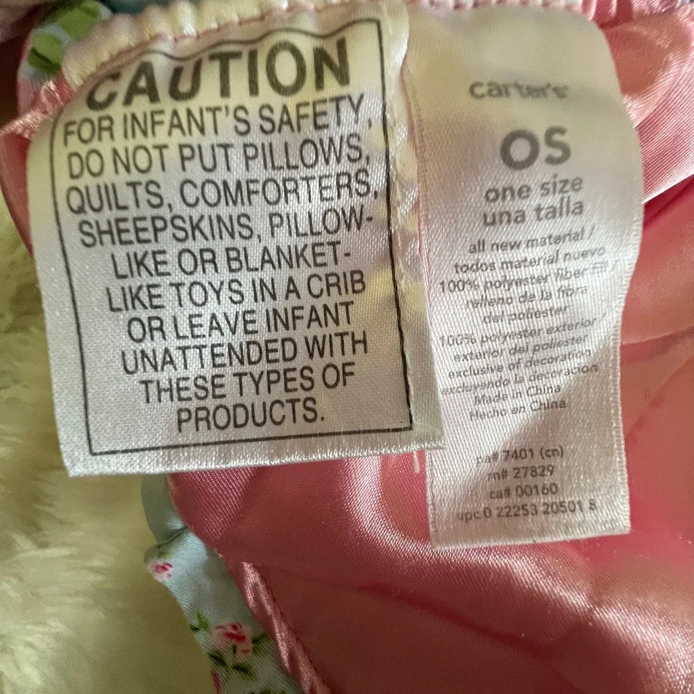 Carters Pink Floral Bunny Rabbit Security Blanket Lovey Satin Trim Rattle Plush